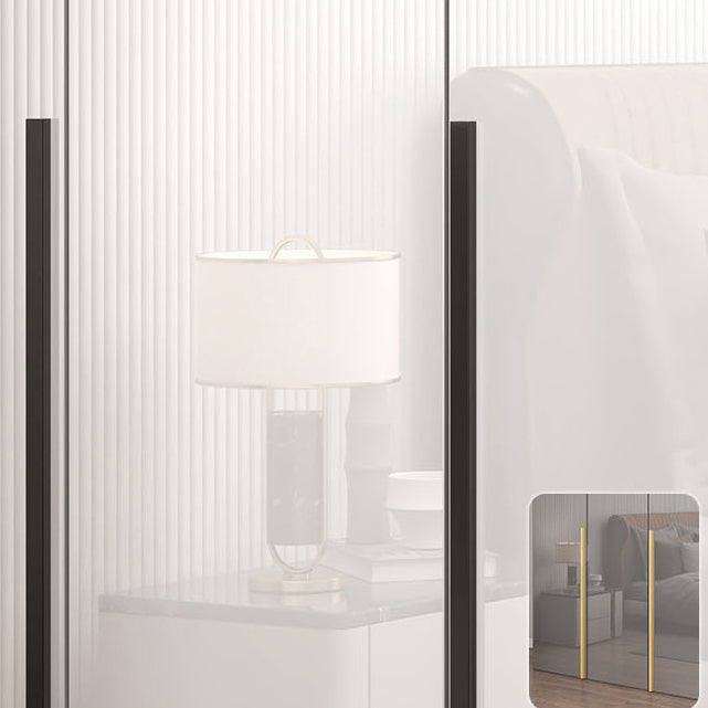 White Mirrored Finish Wardrobe Armoire Engineered Wood Wardrobe Cabinet