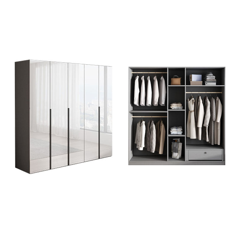 White Mirrored Finish Wardrobe Armoire Engineered Wood Wardrobe Cabinet