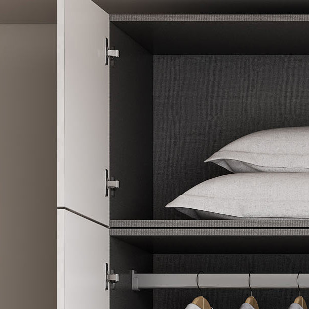 White Mirrored Finish Wardrobe Armoire Engineered Wood Wardrobe Cabinet