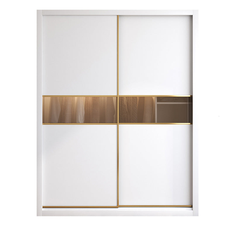 White Engineered Wood Wardrobe Armoire Modern Sliding Door Wardrobe