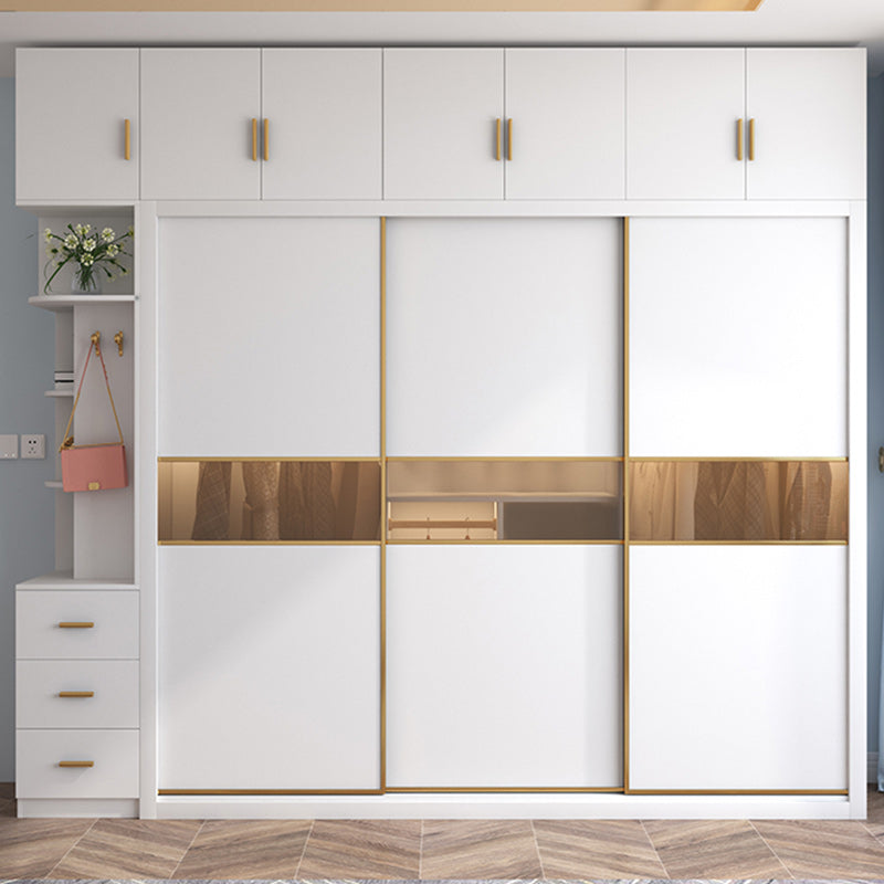 White Engineered Wood Wardrobe Armoire Modern Sliding Door Wardrobe