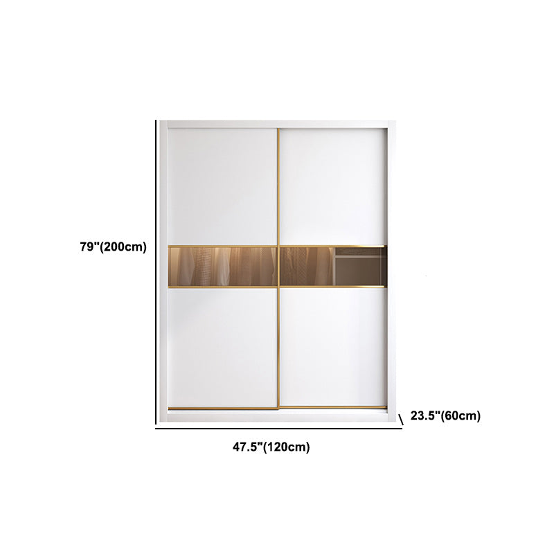 White Engineered Wood Wardrobe Armoire Modern Sliding Door Wardrobe