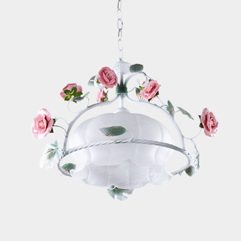 1 Bulb Pendant Lighting Pastoral Flower White Glass LED Suspension Lamp for Restaurant