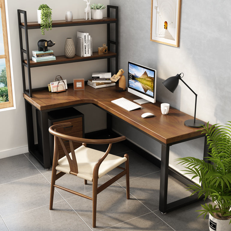 Solid Wood L-Shape Office Desk Industrial Fixed Writing Table