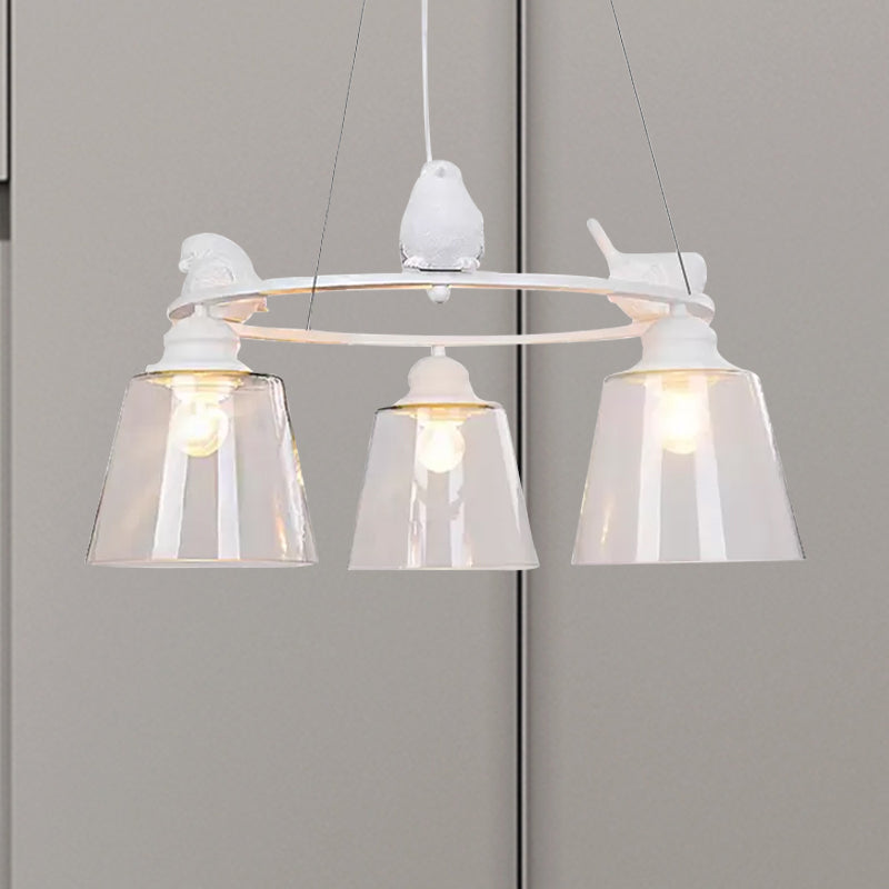 Bucket Shade Pendant Light with Bird Nordic Style Transparent Glass Hanging Light in White for Cafe