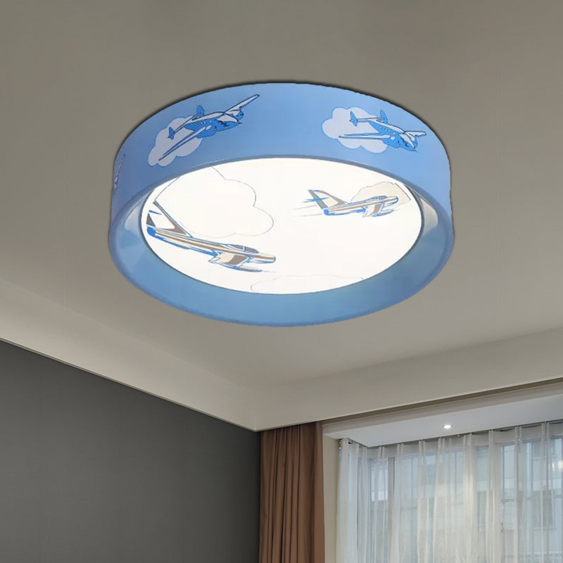 Blue Round Flush Mount Ceiling Light met Plane Cartoon Acryl Plafond Light Fixture voor slaapkamer