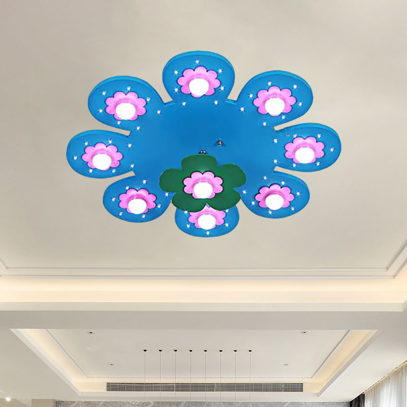 Lampada da soffitto a filo fiore a 9 luci Lampada da soffitto in legno per bambini per camera da letto della ragazza della stanza di cura