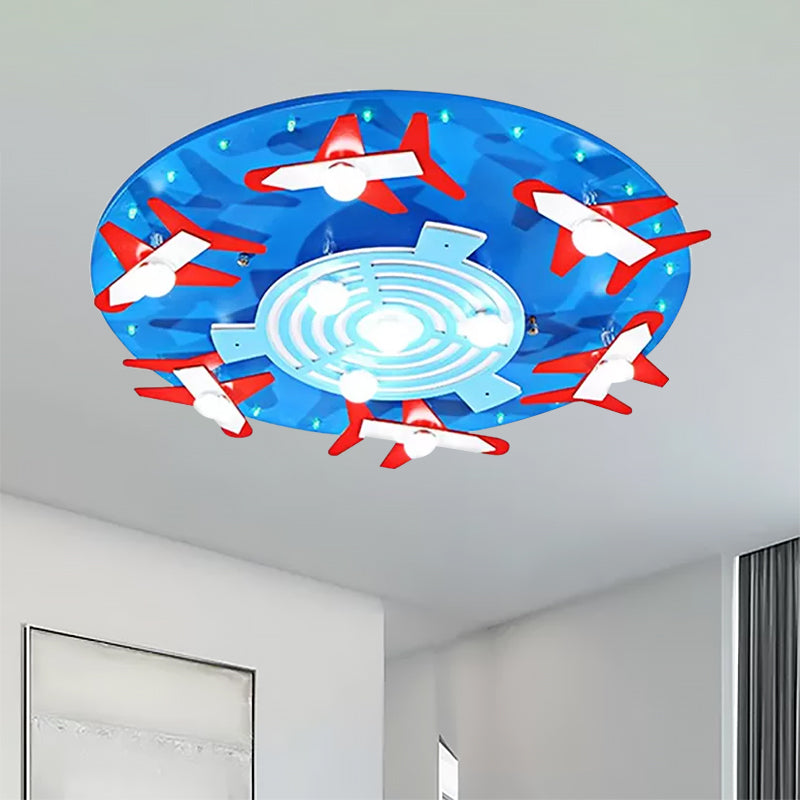 Lampada da soffitto rotonda in legno con sala giochi per aeroplano Lampada da soffitto per bambini accattivante