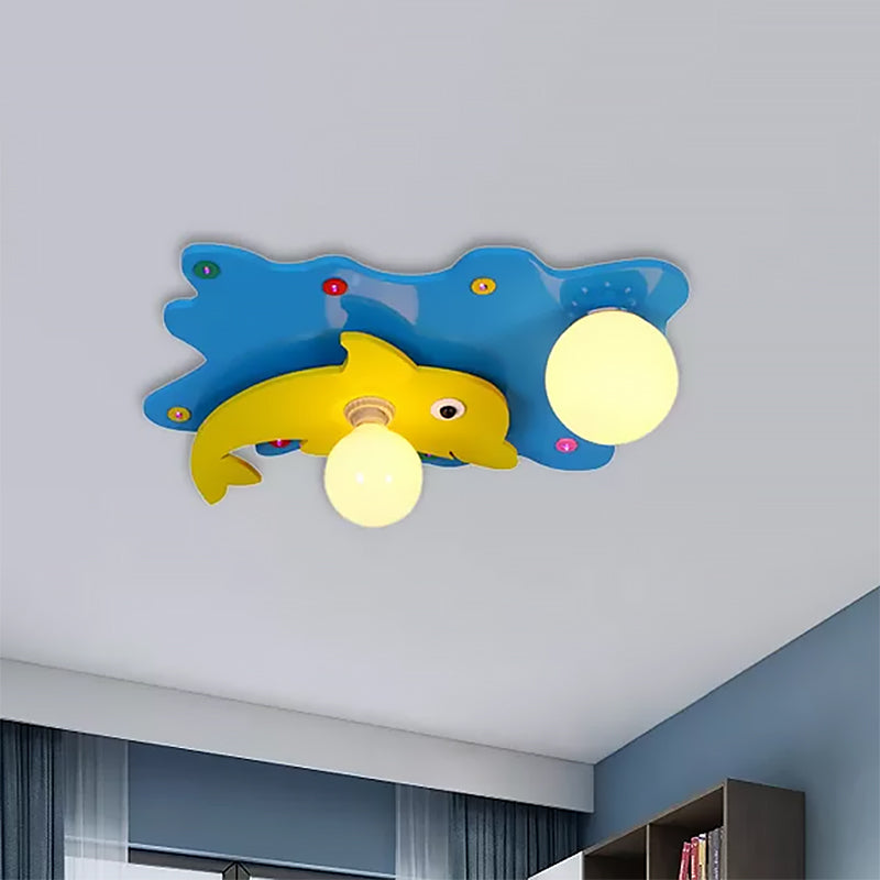 Dolphin Kid Bedroom Flush Mount Ceiling Fixture Iron Nordic Ceiling Light Fixture in Blue