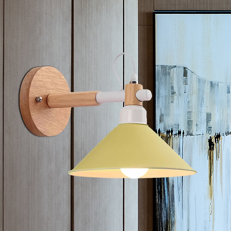 Macaroon Pyramid Shape Wall Sconce Metal and Wood 1 Light Wall Lamp for Dining Room