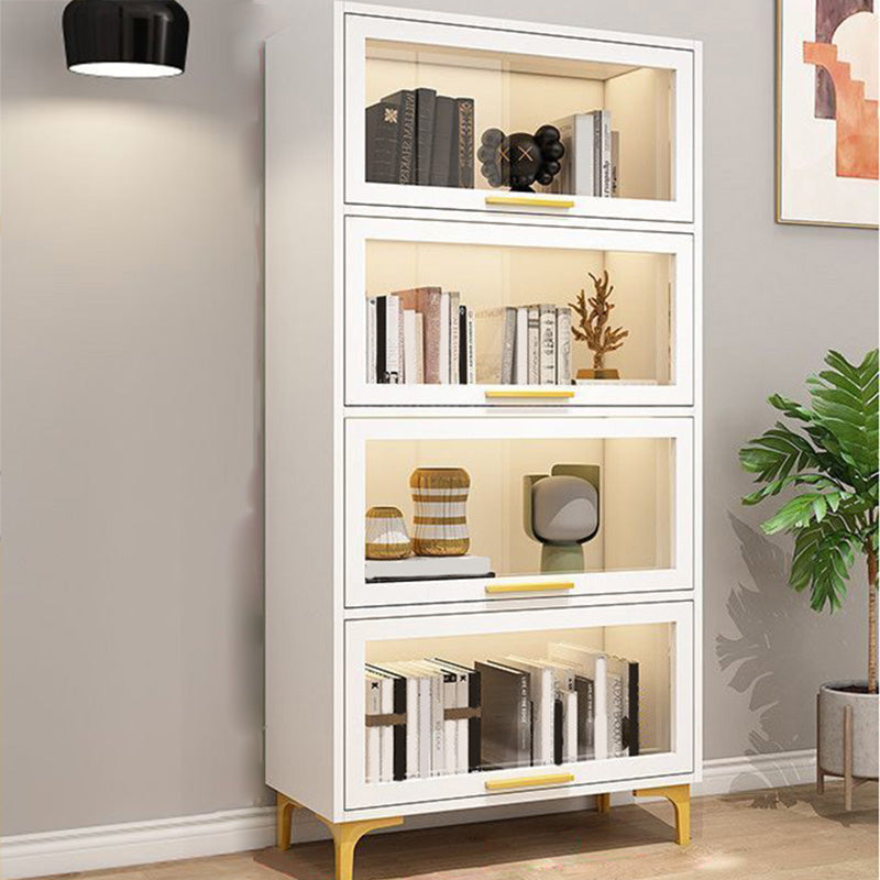 Modern Engineered Wood Bookcase White Standard Shelf with Door