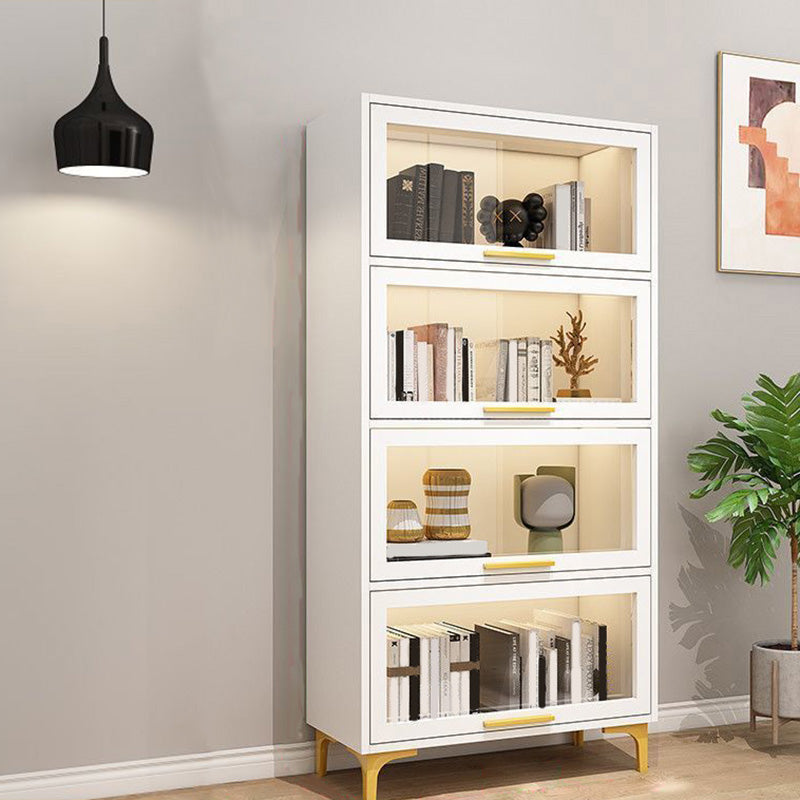 Modern Engineered Wood Bookcase White Standard Shelf with Door