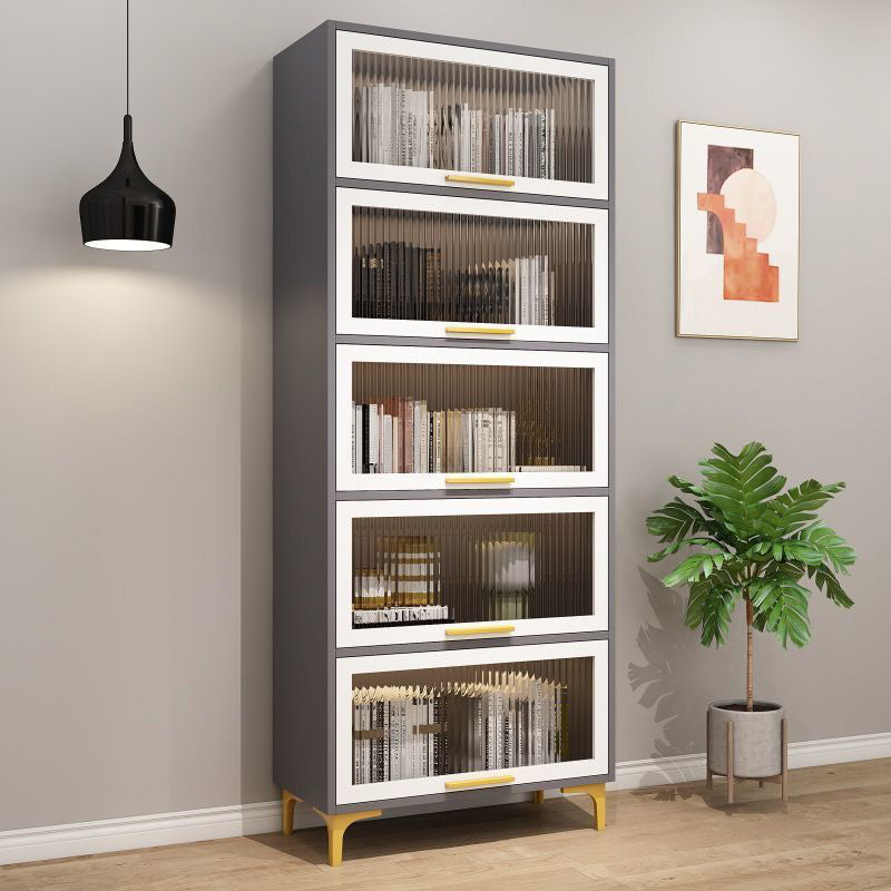 Modern Engineered Wood Bookcase White Standard Shelf with Door