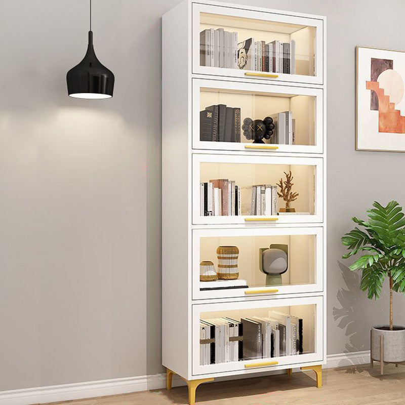 Modern Engineered Wood Bookcase White Standard Shelf with Door