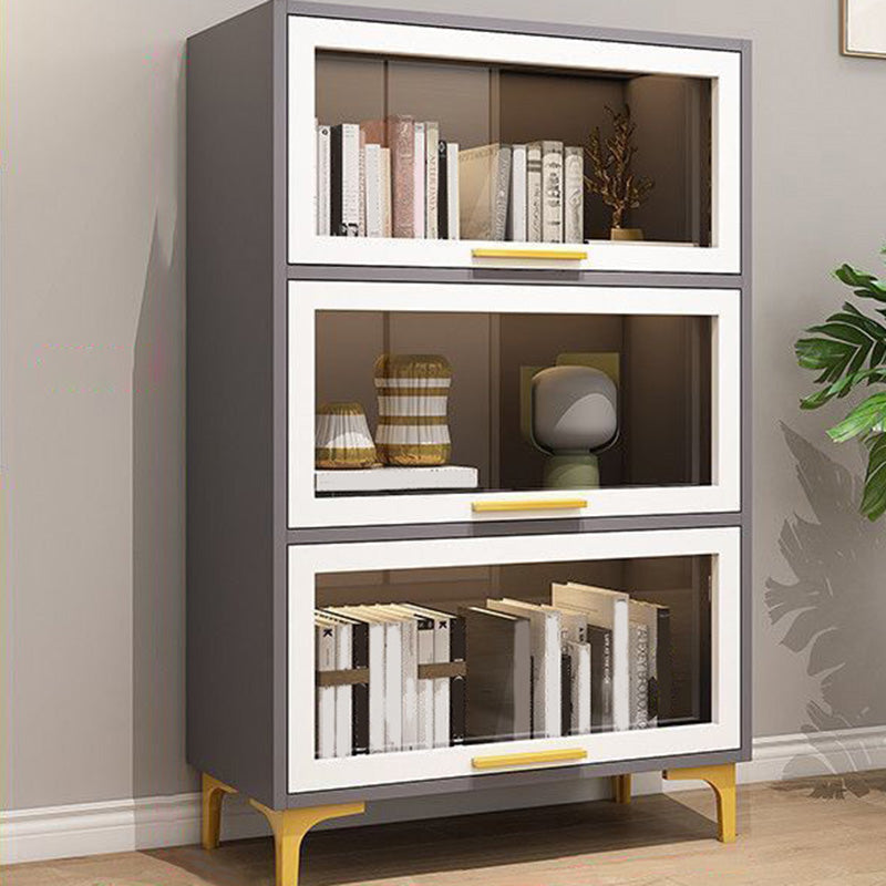 Modern Engineered Wood Bookcase White Standard Shelf with Door