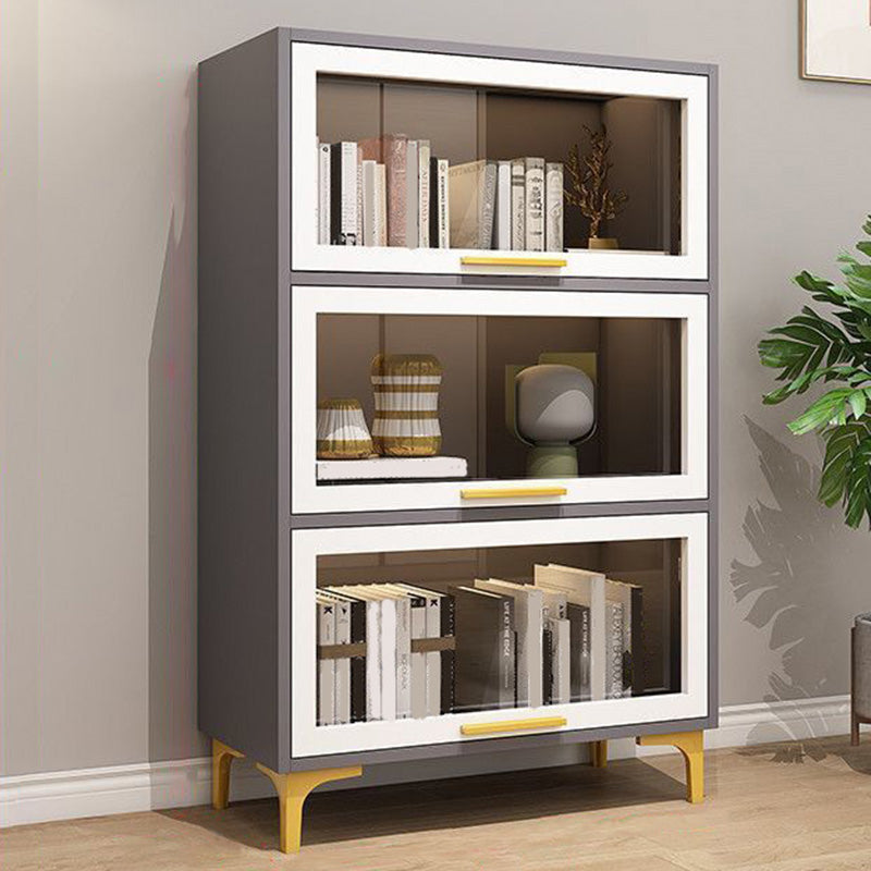 Modern Engineered Wood Bookcase White Standard Shelf with Door