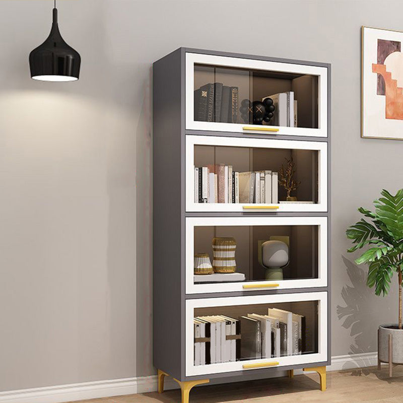 Modern Engineered Wood Bookcase White Standard Shelf with Door