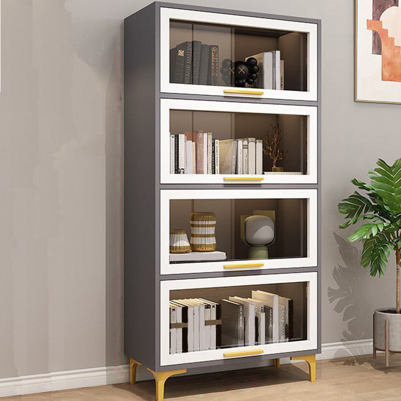 Modern Engineered Wood Bookcase White Standard Shelf with Door
