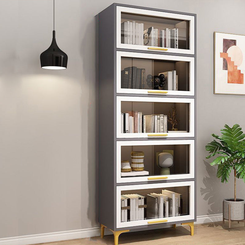Modern Engineered Wood Bookcase White Standard Shelf with Door