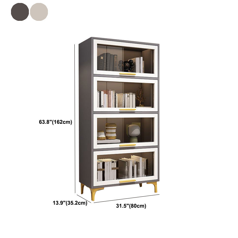 Modern Engineered Wood Bookcase White Standard Shelf with Door