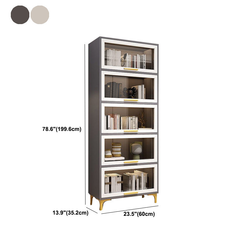 Modern Engineered Wood Bookcase White Standard Shelf with Door