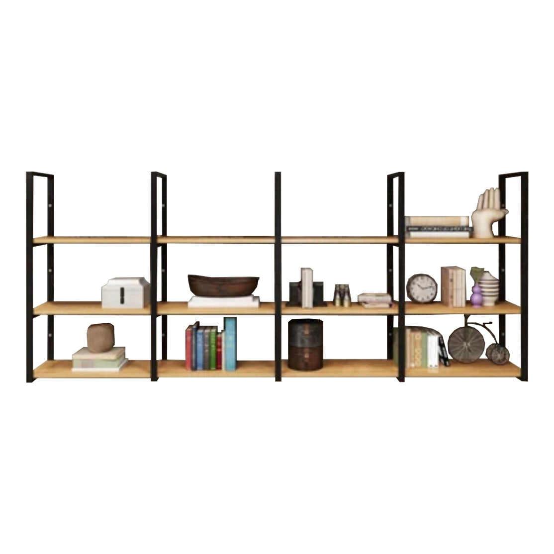 Wall Mounted Storage Bookshelf Industrial Floating Bookcase with Rectangle Shelves