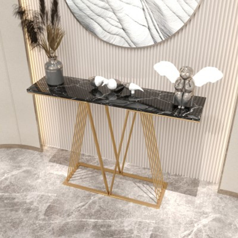 Stone Top Accent Console Table with Gold Metal Legs 31.50" H