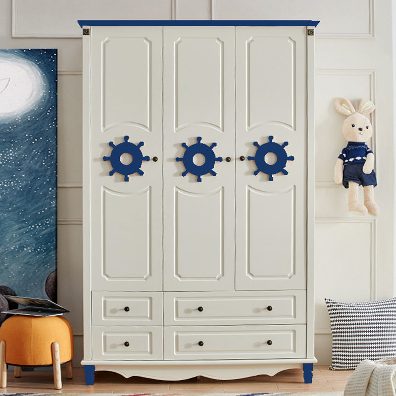 Coastal Hinged Door Storage Cabinet with Drawers Manufactured Wood Matte Finish Cabinet