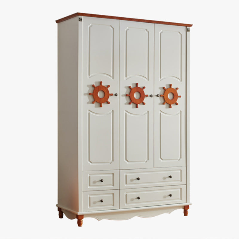 Coastal Hinged Door Storage Cabinet with Drawers Manufactured Wood Matte Finish Cabinet