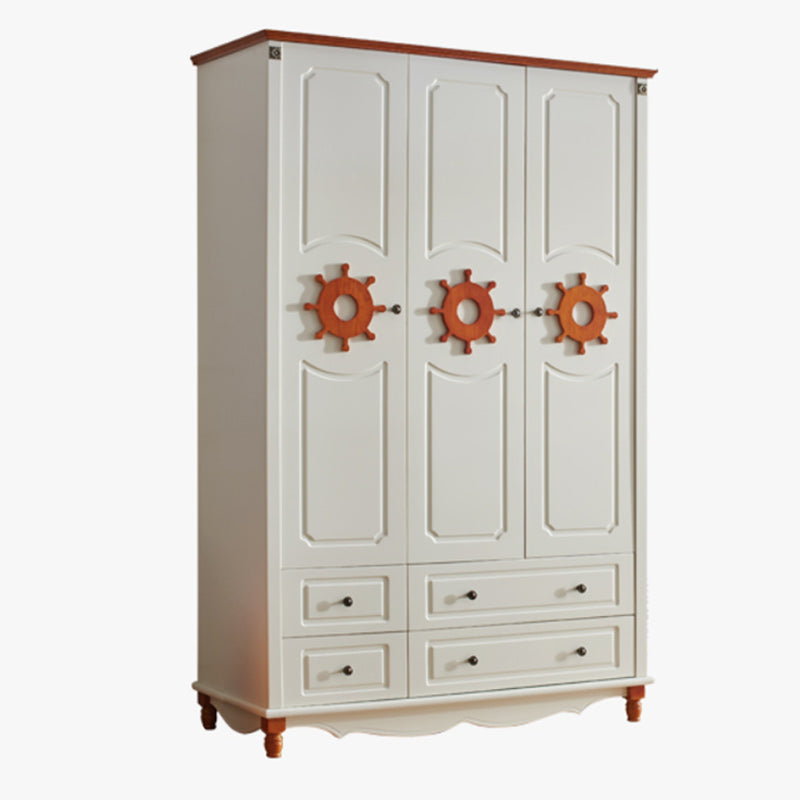 Coastal Hinged Door Storage Cabinet with Drawers Manufactured Wood Matte Finish Cabinet