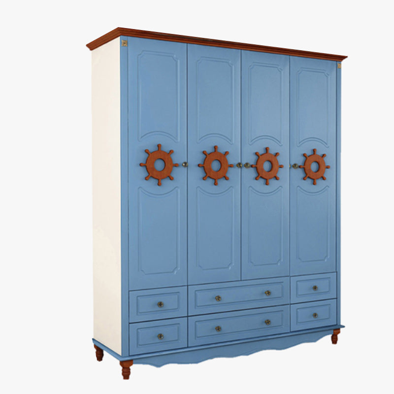 Coastal Hinged Door Storage Cabinet with Drawers Manufactured Wood Matte Finish Cabinet