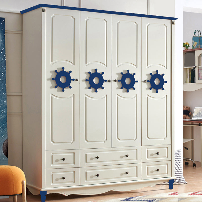 Coastal Hinged Door Storage Cabinet with Drawers Manufactured Wood Matte Finish Cabinet