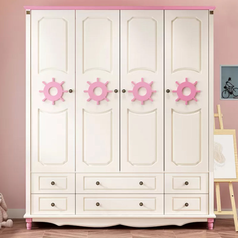 Coastal Hinged Door Storage Cabinet with Drawers Manufactured Wood Matte Finish Cabinet