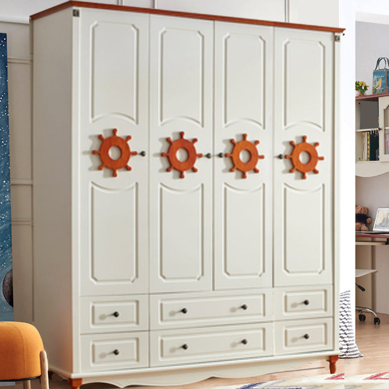 Coastal Hinged Door Storage Cabinet with Drawers Manufactured Wood Matte Finish Cabinet