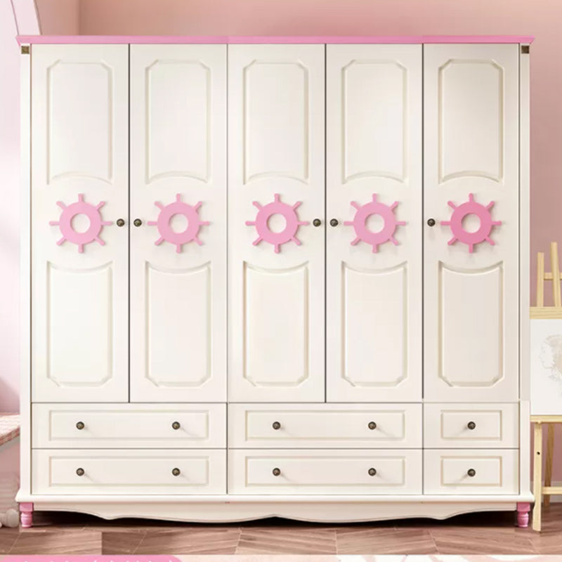 Coastal Hinged Door Storage Cabinet with Drawers Manufactured Wood Matte Finish Cabinet