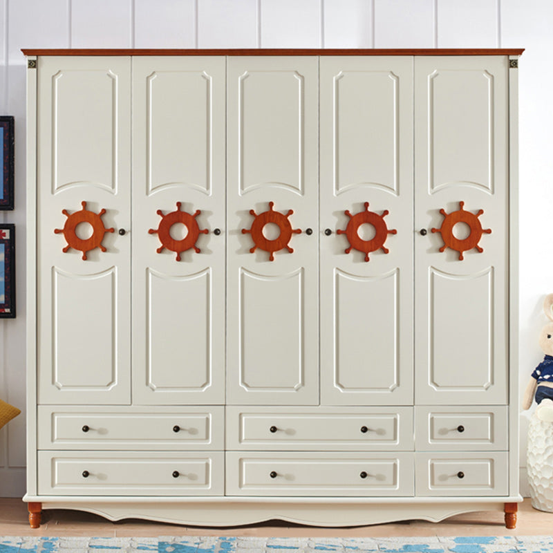 Coastal Hinged Door Storage Cabinet with Drawers Manufactured Wood Matte Finish Cabinet