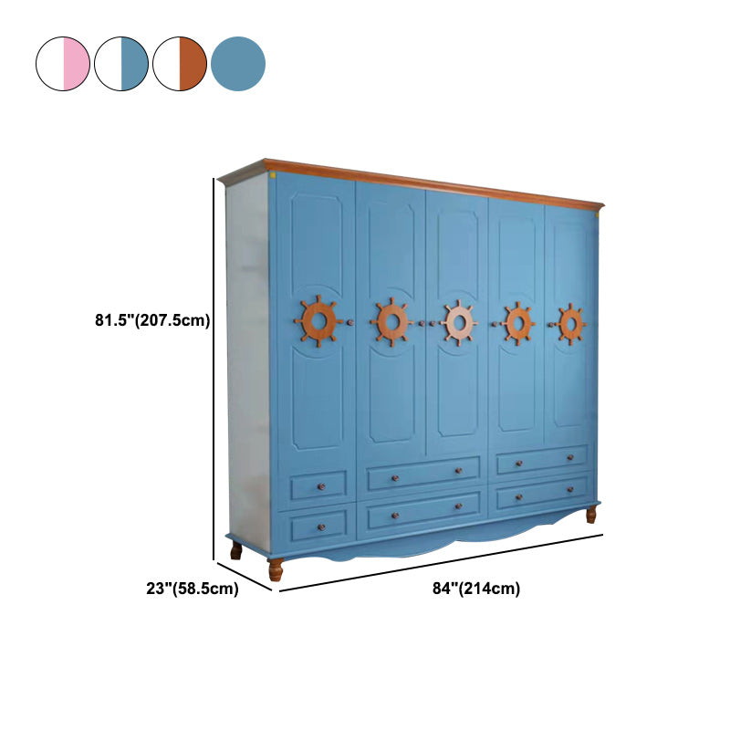 Coastal Hinged Door Storage Cabinet with Drawers Manufactured Wood Matte Finish Cabinet