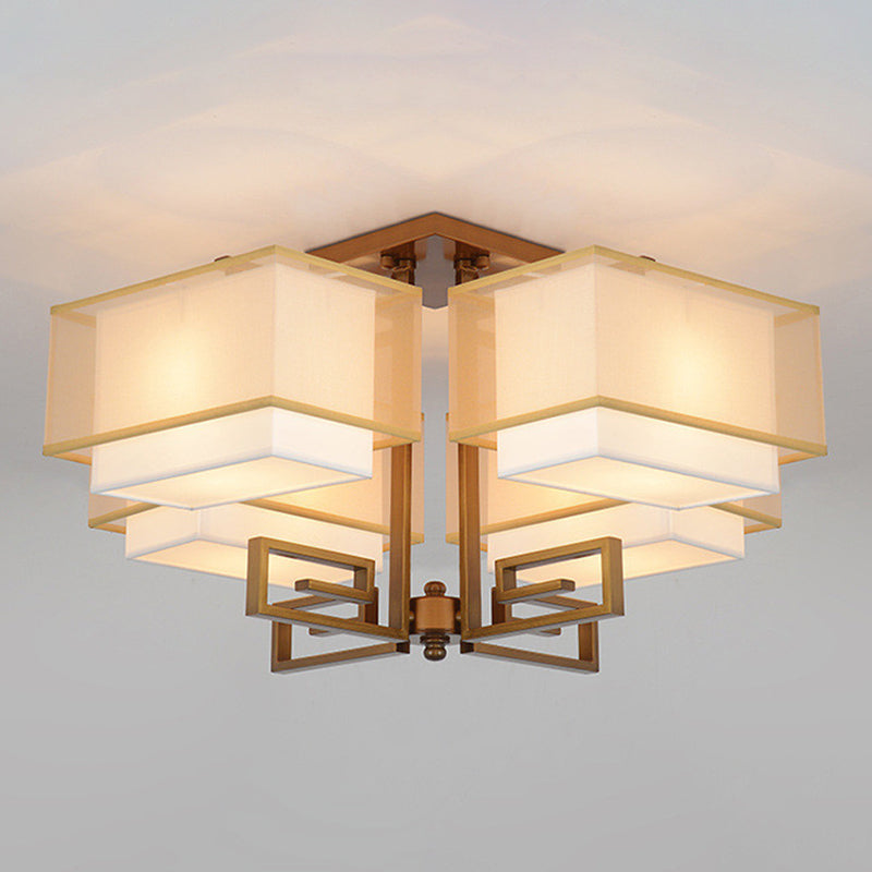 Traditional Fabric Semi Flush Light 4-Light Ceiling Fixture for Living Room