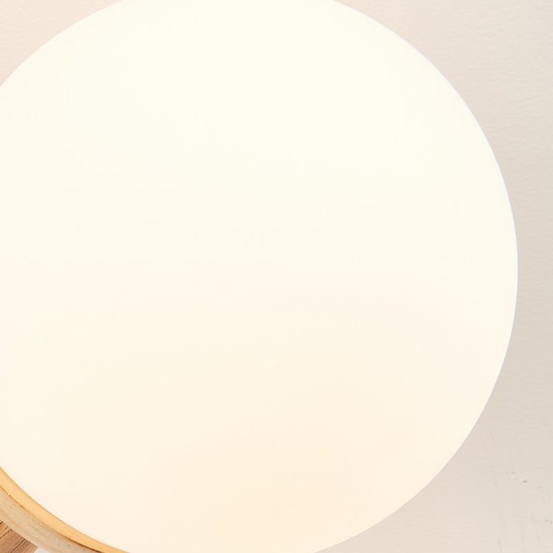 Brown Modern Ceiling Light Ball Shape Wood Flush Mount with Glass Shade for Bedroom