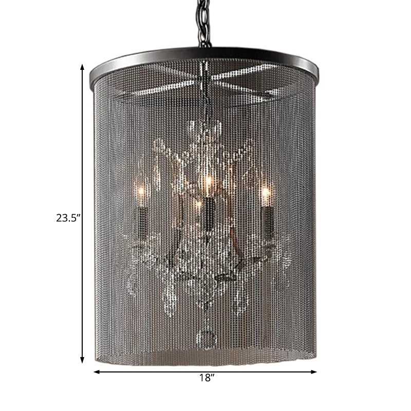 Crystal Black Hanging Chandelier Round 4 Lights Rustic Pendant Lamp for Dining Room
