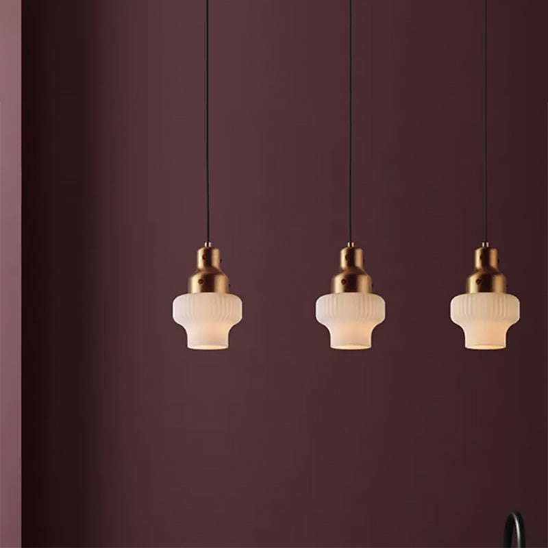 White Glass Jar Hanging Light Modernist 1 Head Pendant Lighting Fixture in Gold for Bedroom