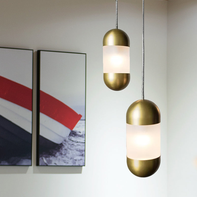 Modern 1 Bulb Pendant Lighting Brass Pill Hanging Ceiling Light with Frosted Glass Shade