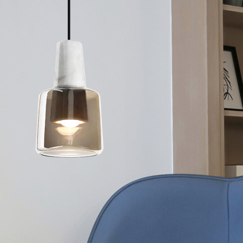 Urn Bedroom Pendant Light Smoke Gray Glass 1 Head Contemporary Suspended Lighting Fixture
