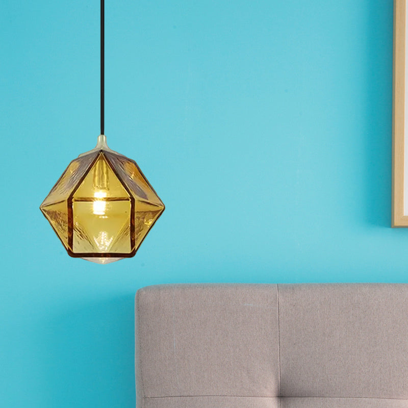 Hexagon plafond modernisme cognac verre 1 bulbe salle à manger suspendue pendante lumière