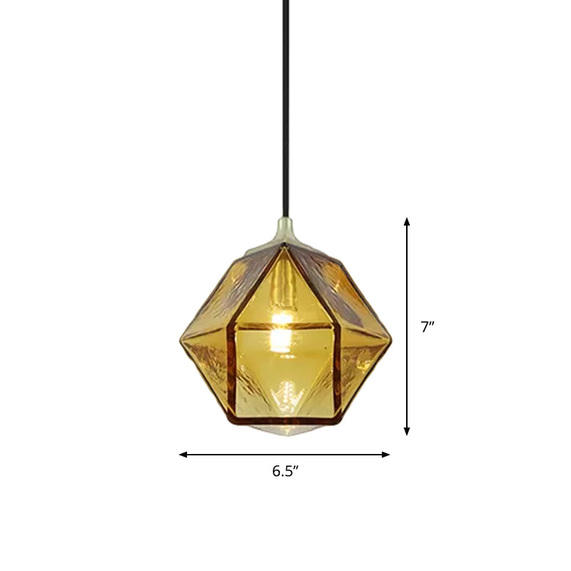 Hexagon plafond modernisme cognac verre 1 bulbe salle à manger suspendue pendante lumière