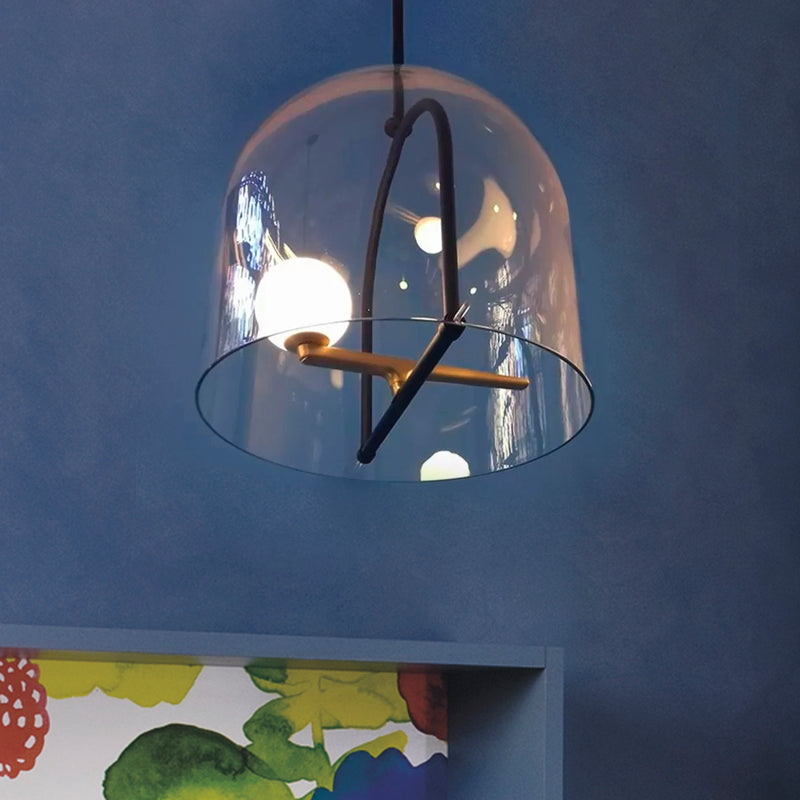 Contemporary Cylindrical Ceiling Lighting Clear Glass 1 Head Living Room Hanging Light Fixture