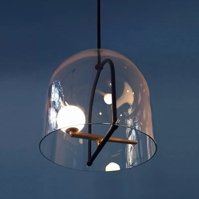 Contemporary Cylindrical Ceiling Lighting Clear Glass 1 Head Living Room Hanging Light Fixture