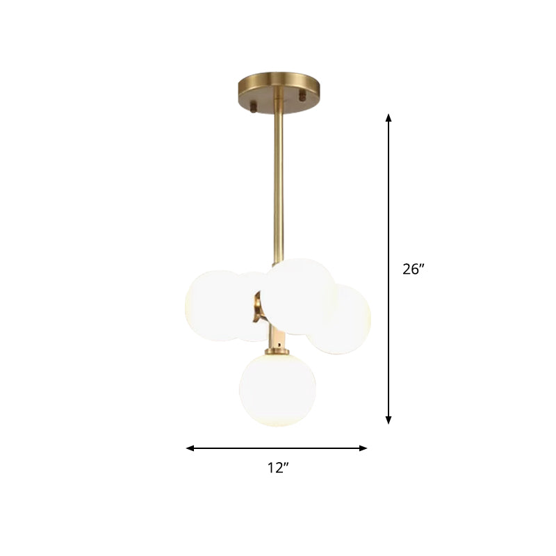 Brass Round Hanging Chandelier Modern 5 Heads White Frosted Galss LED Ceiling Pendant Light