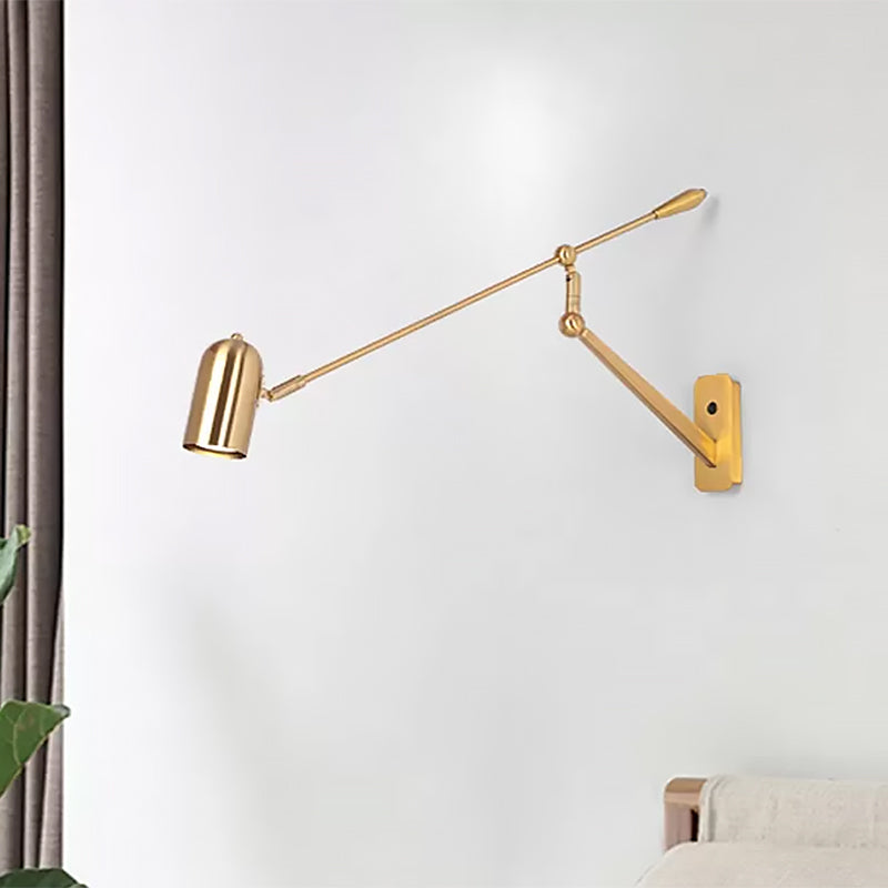 Modern Swing Arm Wall Sconce Metal 1 Light Living Room Wall Lamp in Gold for Bedroom