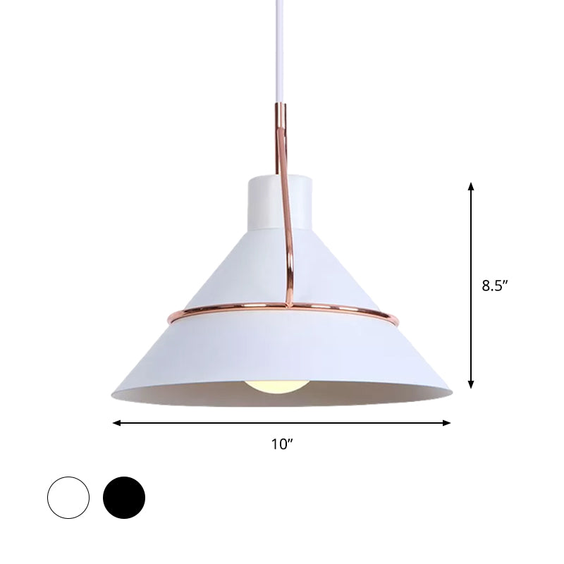 Minimalist Conical Pendant Lamp Metal 1 Light Living Room Hanging Light Fixture in White/Black